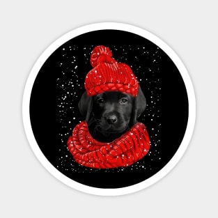 Black Labrador Wearing Red Hat And Scarf Christmas Magnet